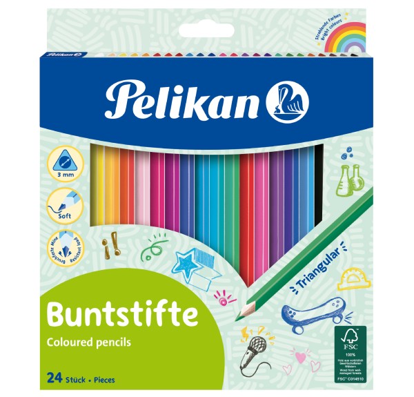Pelikan Buntstifte Set, dreieckig, 24 Farben