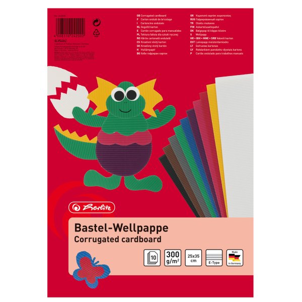 Herlitz Bastelwellpappe 25 x 35 cm, E-Welle, 10 Blatt in 10 Farben
