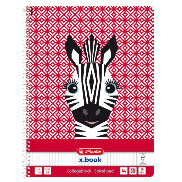 Spiralblock A4 Cute Animals 80 Blatt Lineatur 28 Motiv Zebra